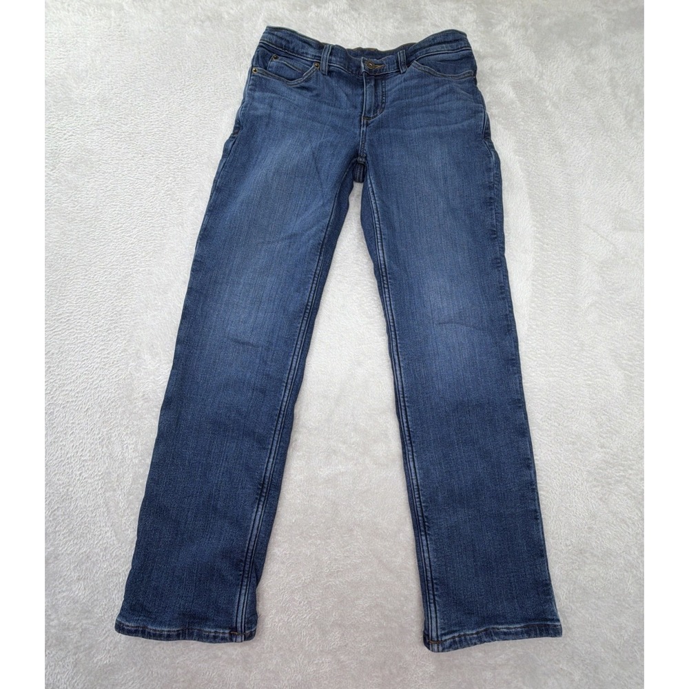 Duluth Trading Flannel Lined Jeans Blue Medium Wash Denim Straight Pants Size 4